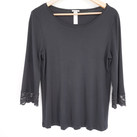 Hanro of Switzerland Womens Shirt Sz Small Black Lace Cotton Luxury Loungewear - Picture 15 of 15